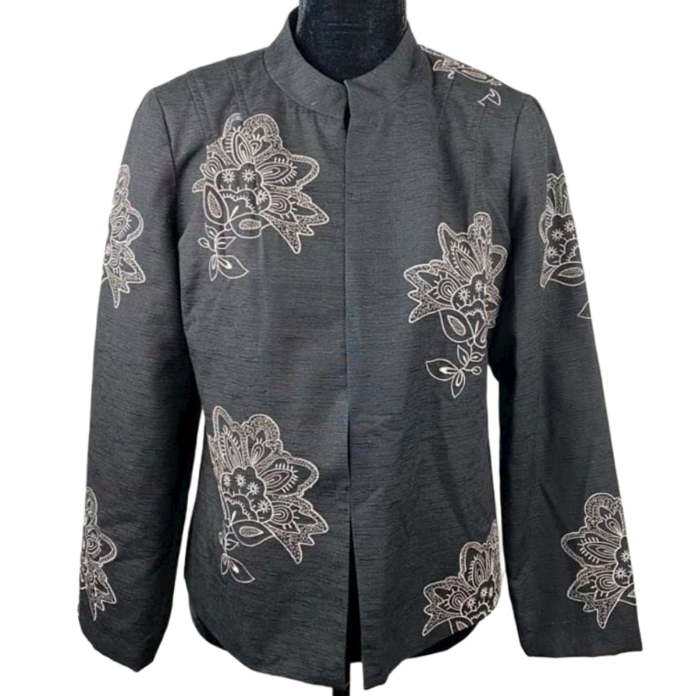 SILKLAND Blazer Jacket Grey Cream Silk Mandala